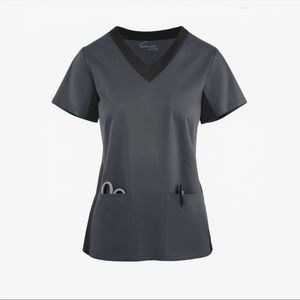 Petwer Grey and Black UA Butter Soft Scrub Top
